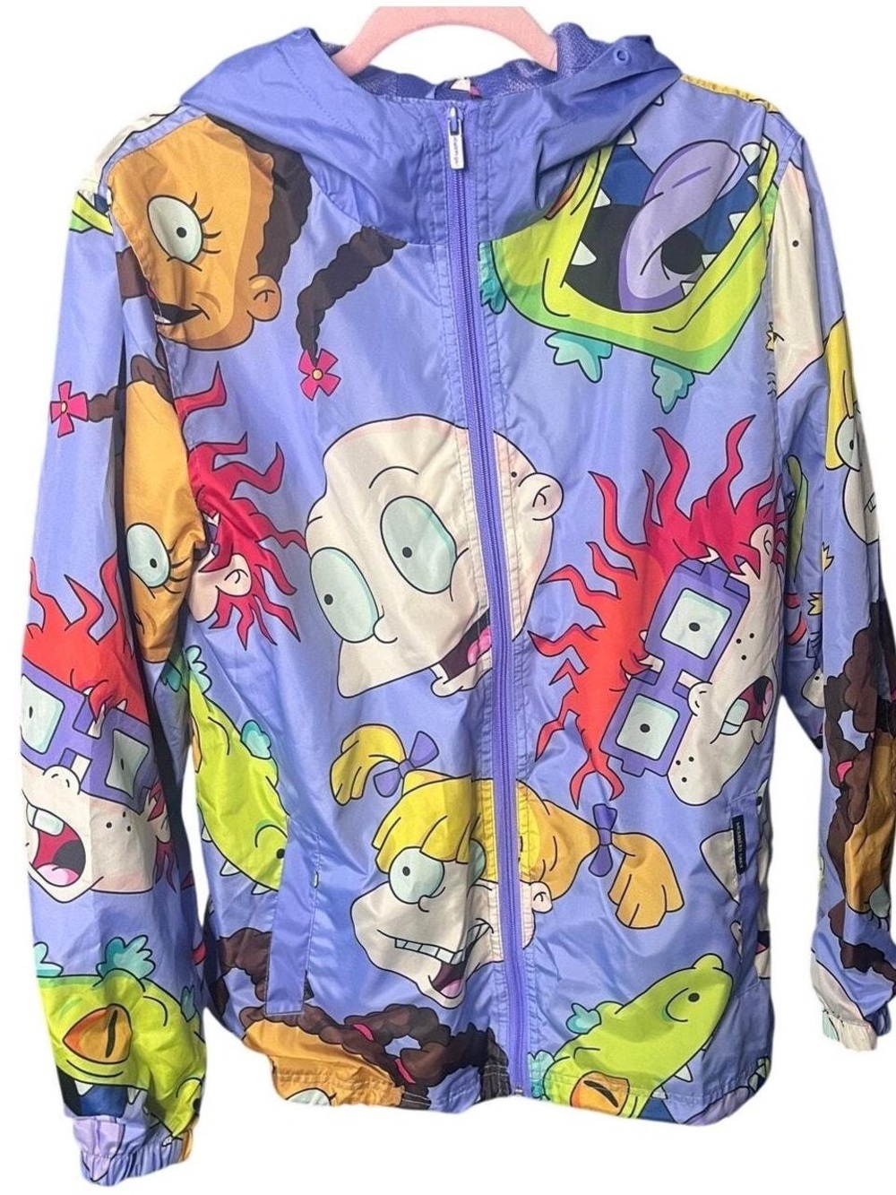 Members Only Nickelodeon Purple Rugrats Print Hooded Windbreaker Jacket